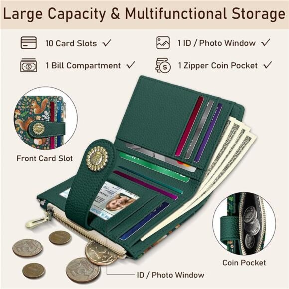 Small Wallet Zipper Coin Pocket PU Leather Cute Squirrels - Picture 4 of 6